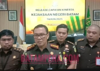 Kepala Kejaksaan Negeri Batam, I Ketut Kasna Dedi didampingi oleh Kasipidum Priatmadji Dutaning Prawiro, Kasi Pidsus Aji Satrio Prakoso dan Kasubagbin Roy Huffington Harahap. Sumber foto: JP - Batampena.com