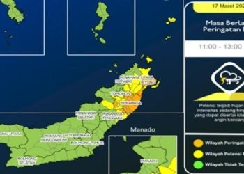 Wilayah Sulawesi Utara Berpotensi Hujan Hari Ini, Senin 3 November 2025