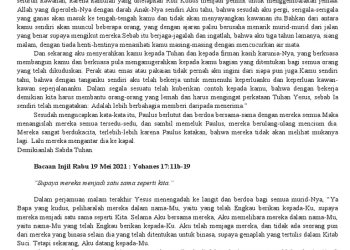 Renungan Katolik Harian, 6 Mei 2026: Buah Kehidupan Sejati