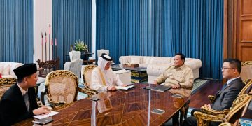 Presiden Prabowo Subianto menerima kunjungan kehormatan Menteri Negara Urusan Luar Negeri Qatar, Sultan bin Saad Al-Muraikhi, di Istana Merdeka, Jakarta, pada Senin, 15 Juni 2026.