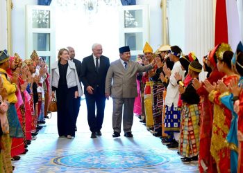 Presiden Prabowo enggelar jamuan santap siang kenegaraan sebagai bagian dari rangkaian kunjungan kenegaraan Presiden Republik Federal Jerman Frank-Walter Steinmeier beserta Ibu Elke Büdenbender di Istana Negara, Jakarta, pada Senin, 15 Juni 2026.