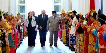 Presiden Prabowo enggelar jamuan santap siang kenegaraan sebagai bagian dari rangkaian kunjungan kenegaraan Presiden Republik Federal Jerman Frank-Walter Steinmeier beserta Ibu Elke Büdenbender di Istana Negara, Jakarta, pada Senin, 15 Juni 2026.