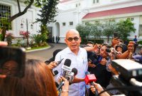 Menlu Arrmanatha memberikan keterangan pers usai diterima Presiden Prabowo di Istana Merdeka, Jakarta, pada Selasa, 20 Oktober 2026.